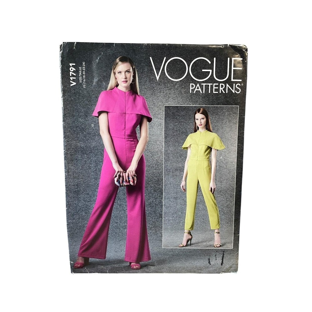 Vogue V1791 Misses Jumpsuit Sizes 16-24 Modern Capelet Wide Leg Tapered Pants